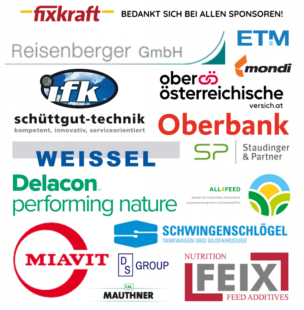 Eine Collage aus verschiedenen Firmenlogos mit dem deutschen Text BEDANKT SICH BEI ALLEN SPONSOREN! am oberen Rand.